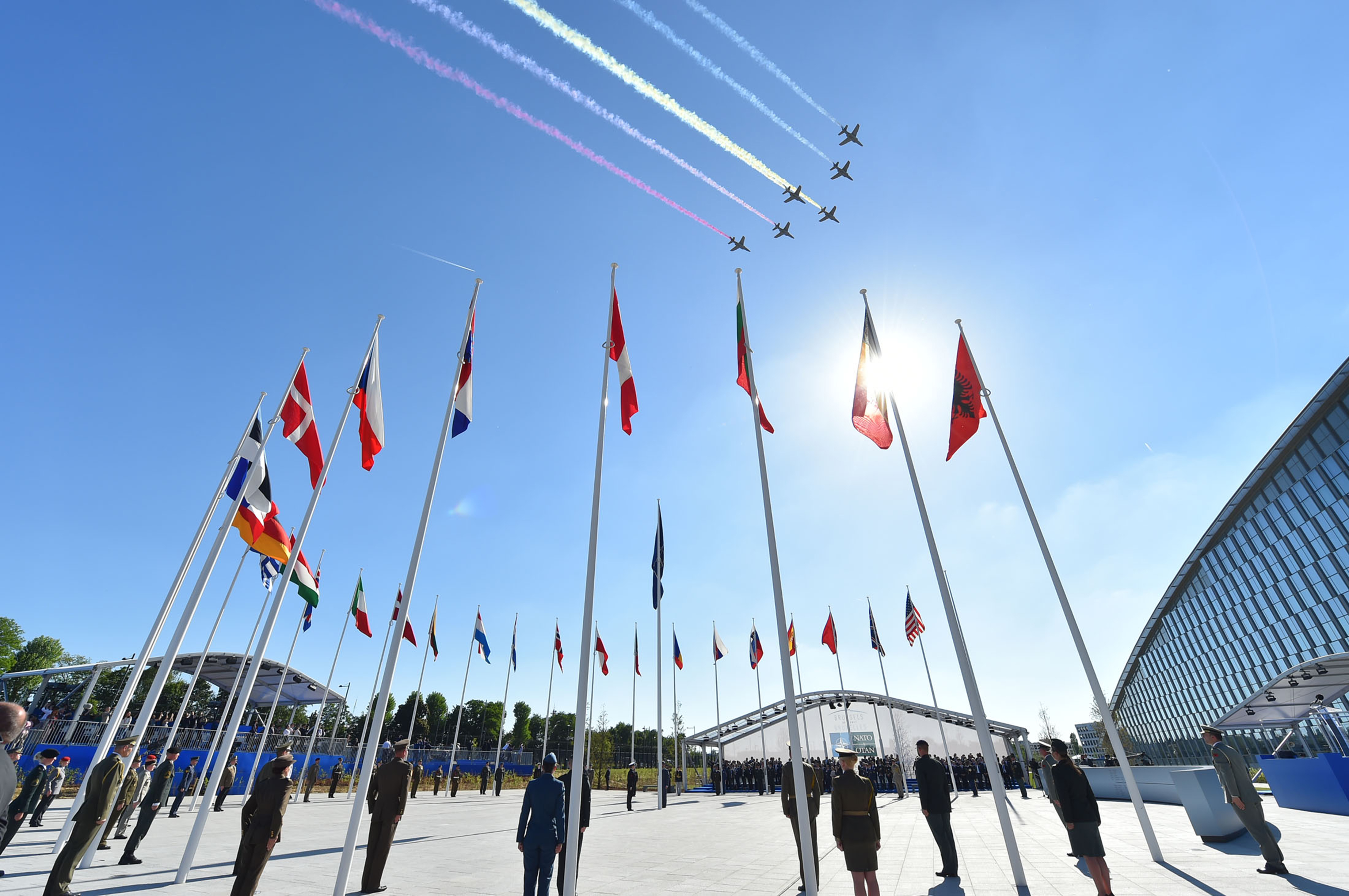 New NATO Headquarters Handover Ceremony and Fly-past - Meeting of NATO Heads of State and Government in Brussels.